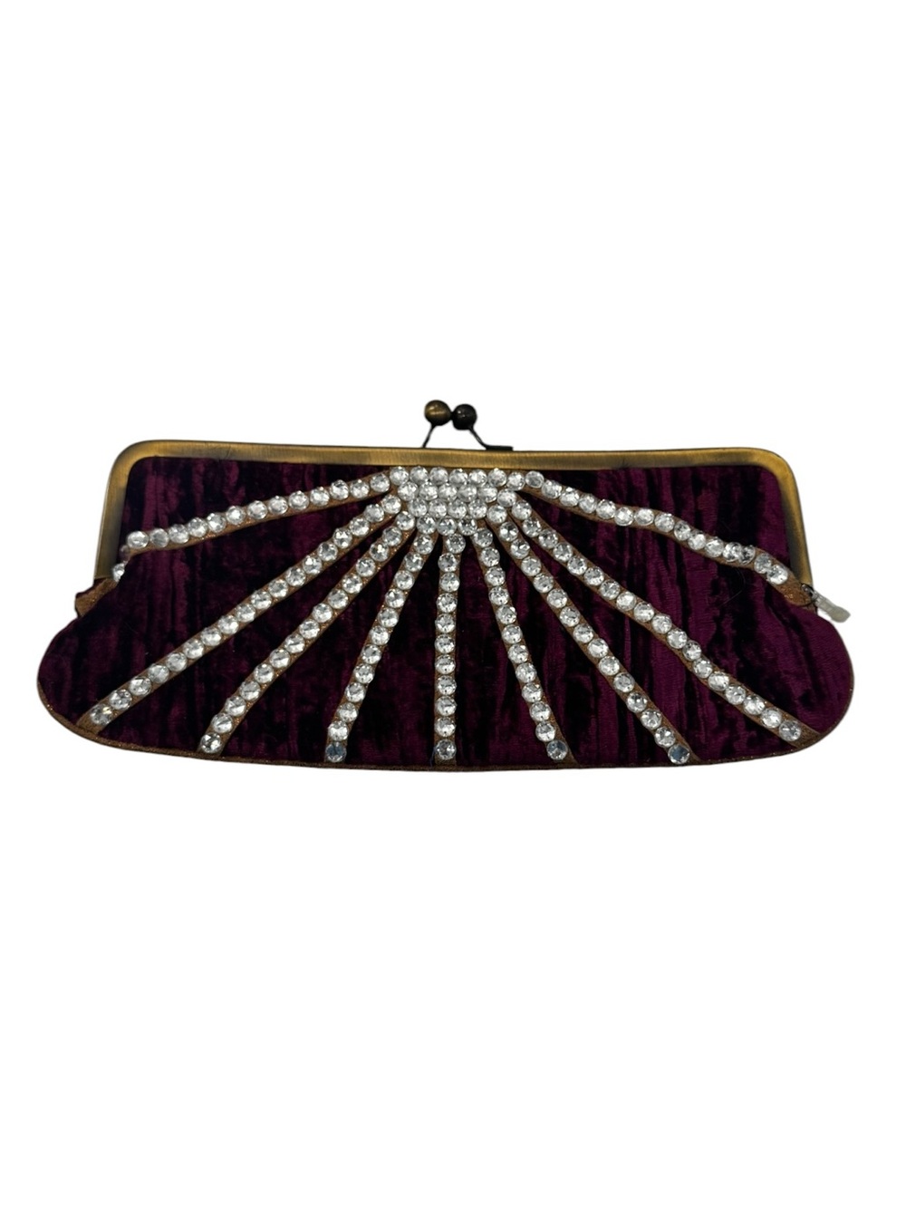 Betsey Johnson vintage velvet rhinestone clutch evening bag burgundy